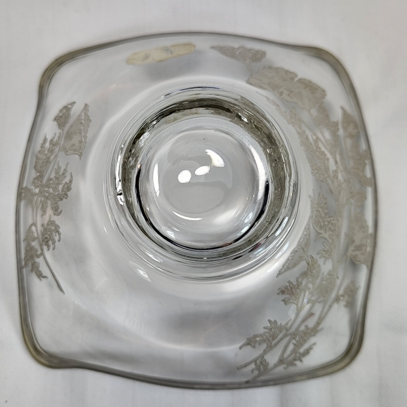 Silver City Glass Co. Sterling Overlay Bowl Dish Flanders Poppies 5.75" Square - Picture 2 of 16
